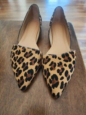 J. Crew Leopard Print Pointed D'Orsay Flats - Tan/Black